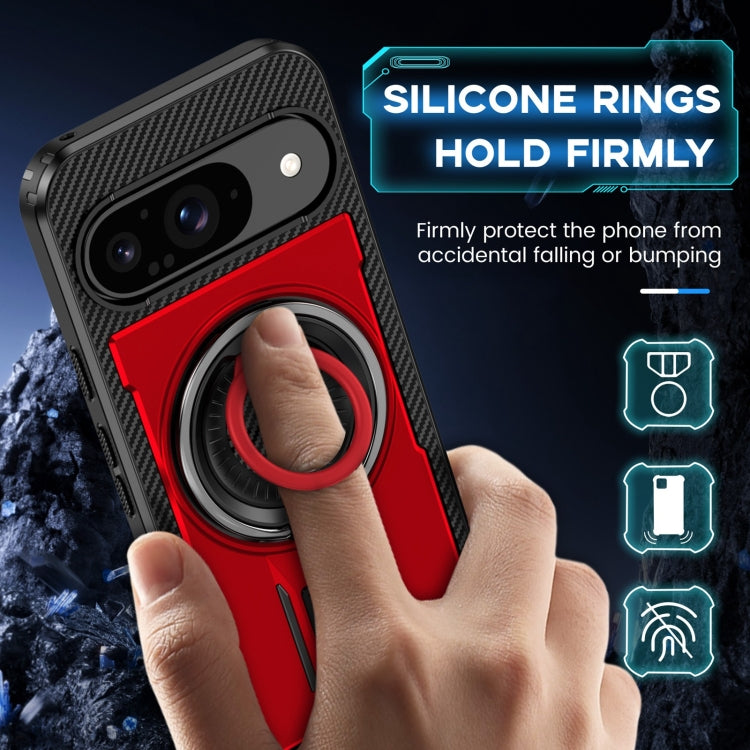 For Google Pixel 9 / 9 Pro Ring Holder Carbon Fiber PC Hybrid TPU Phone Case(Red) - Google Cases by buy2fix | Online Shopping UK | buy2fix