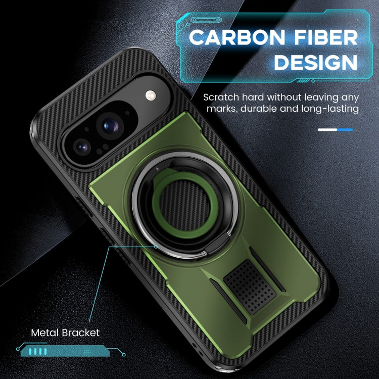 For Google Pixel 9 / 9 Pro Ring Holder Carbon Fiber PC Hybrid TPU Phone Case(Army Green) - Google Cases by buy2fix | Online Shopping UK | buy2fix