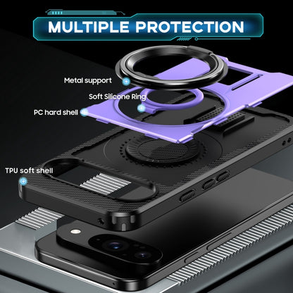 For Google Pixel 9 / 9 Pro Ring Holder Carbon Fiber PC Hybrid TPU Phone Case(Purple) - Google Cases by buy2fix | Online Shopping UK | buy2fix