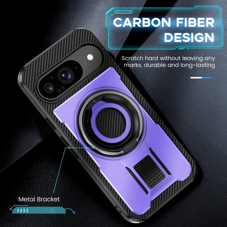 For Google Pixel 9 / 9 Pro Ring Holder Carbon Fiber PC Hybrid TPU Phone Case(Purple) - Google Cases by buy2fix | Online Shopping UK | buy2fix