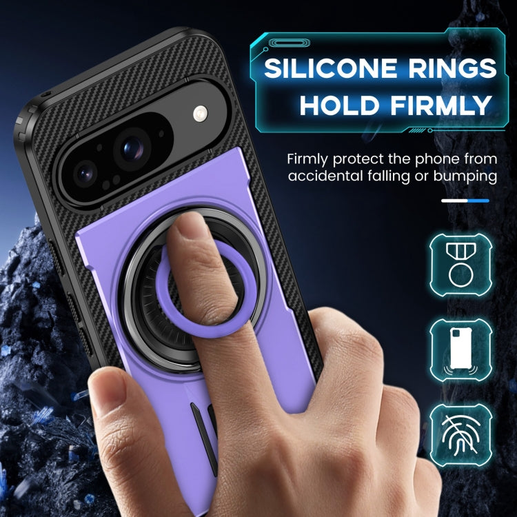 For Google Pixel 9 / 9 Pro Ring Holder Carbon Fiber PC Hybrid TPU Phone Case(Purple) - Google Cases by buy2fix | Online Shopping UK | buy2fix