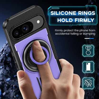 For Google Pixel 9 / 9 Pro Ring Holder Carbon Fiber PC Hybrid TPU Phone Case(Purple) - Google Cases by buy2fix | Online Shopping UK | buy2fix