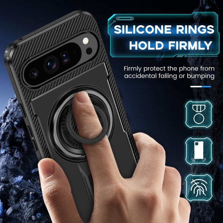 For Google Pixel 9 Pro XL Ring Holder Carbon Fiber PC Hybrid TPU Phone Case(Black) - Google Cases by buy2fix | Online Shopping UK | buy2fix