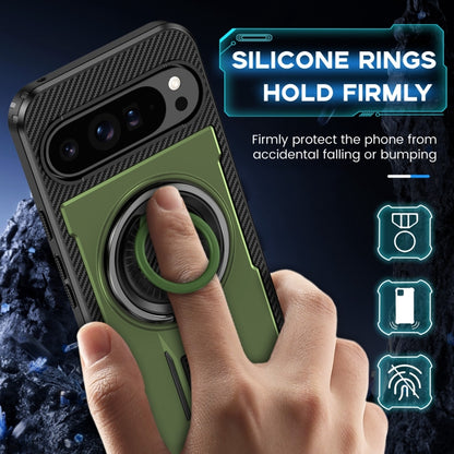 For Google Pixel 9 Pro XL Ring Holder Carbon Fiber PC Hybrid TPU Phone Case(Army Green) - Google Cases by buy2fix | Online Shopping UK | buy2fix