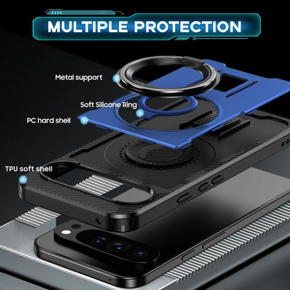 For Google Pixel 9 Pro XL Ring Holder Carbon Fiber PC Hybrid TPU Phone Case(Blue) - Google Cases by buy2fix | Online Shopping UK | buy2fix