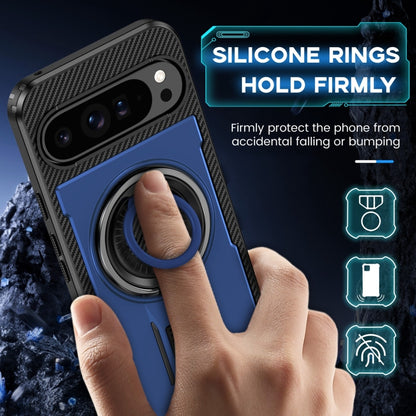 For Google Pixel 9 Pro XL Ring Holder Carbon Fiber PC Hybrid TPU Phone Case(Blue) - Google Cases by buy2fix | Online Shopping UK | buy2fix