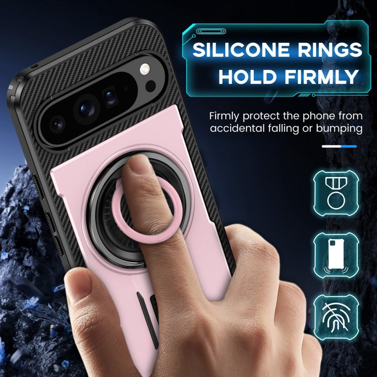 For Google Pixel 9 Pro XL Ring Holder Carbon Fiber PC Hybrid TPU Phone Case(Rose Gold) - Google Cases by buy2fix | Online Shopping UK | buy2fix