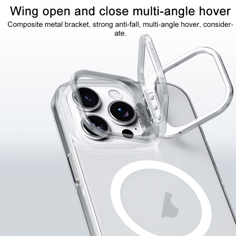 For iPhone 16 Pro Max TGVIS Stand Series MagSafe Phone Case with Lens Frame Holder(Transparent) - iPhone 16 Pro Max Cases by TGVIS | Online Shopping UK | buy2fix