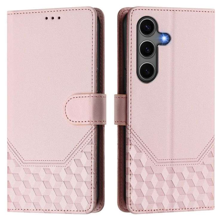 For Samsung Galaxy S25 5G Honeycomb Embossing RFID Leather Phone Case(Pink) - Galaxy S25 5G Cases by buy2fix | Online Shopping UK | buy2fix