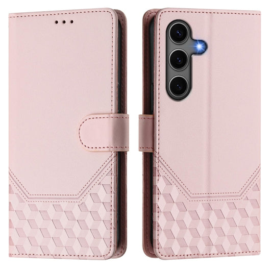 For Samsung Galaxy S25+ 5G Honeycomb Embossing RFID Leather Phone Case(Pink) by buy2fix