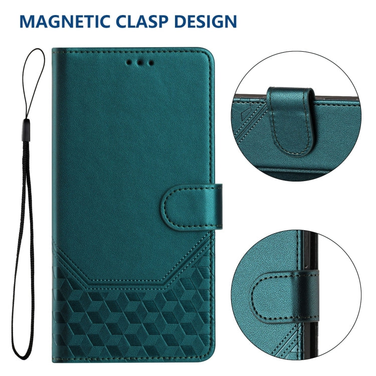 For Samsung Galaxy S25+ 5G Honeycomb Embossing RFID Leather Phone Case(Peacock Green) by buy2fix