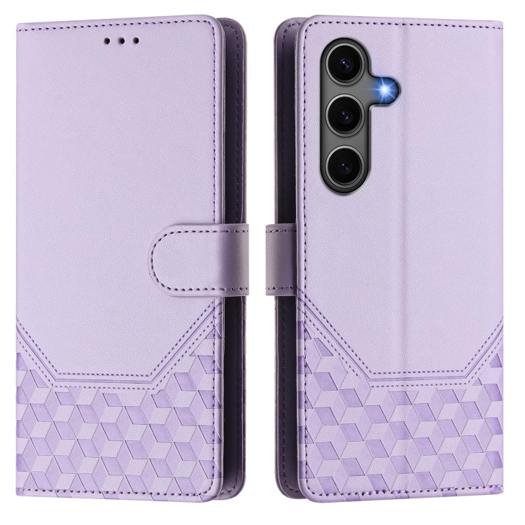 For Samsung Galaxy S25+ 5G Honeycomb Embossing RFID Leather Phone Case(Light Purple) - Galaxy S25+ 5G Cases by buy2fix | Online Shopping UK | buy2fix