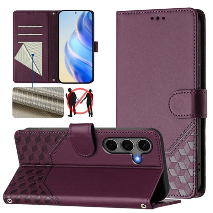 For Samsung Galaxy S25+ 5G Honeycomb Embossing RFID Leather Phone Case(Violet) by buy2fix