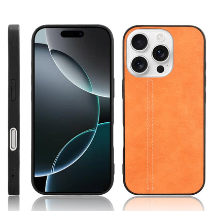 For iPhone 16 Pro Max Cow Pattern Sewing Back Cover Phone Case(Orange) by buy2fix