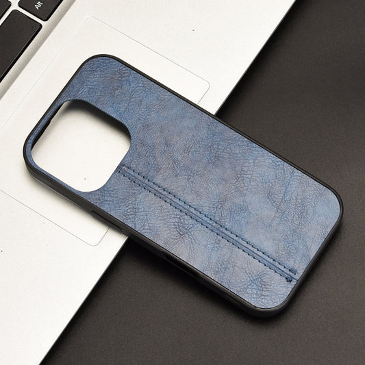 For iPhone 16 Pro Cow Pattern Sewing Back Cover Phone Case(Blue) by buy2fix