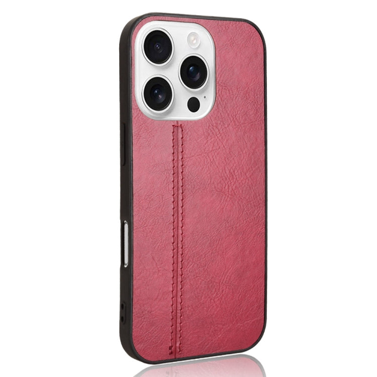 For iPhone 16 Pro Cow Pattern Sewing Card Bag Phone Case(Red) - iPhone 16 Pro Cases by buy2fix | Online Shopping UK | buy2fix