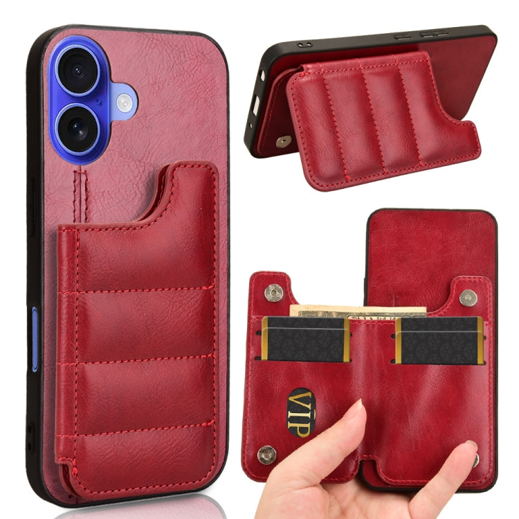 For iPhone 16 Plus Cow Pattern Sewing Card Bag Phone Case(Red) - iPhone 16 Plus Cases by buy2fix | Online Shopping UK | buy2fix