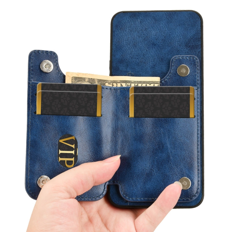 For iPhone 16 Cow Pattern Sewing Card Bag Phone Case(Blue) - iPhone 16 Cases by buy2fix | Online Shopping UK | buy2fix