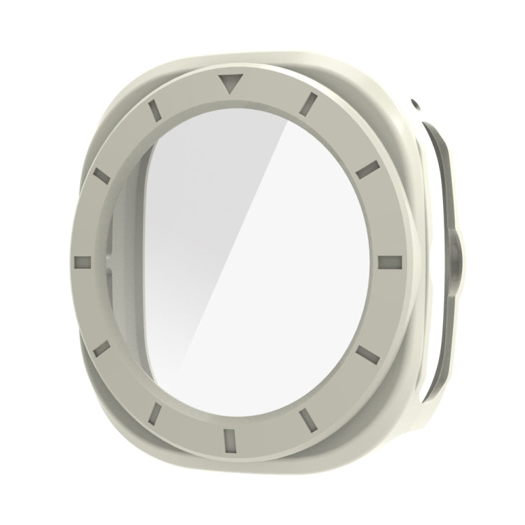 For Samsung Galaxy Watch Ultra 47mm Tempered Glass Film Integrated PC Watch Protective Case(Ivory White) - Watch Cases by buy2fix | Online Shopping UK | buy2fix