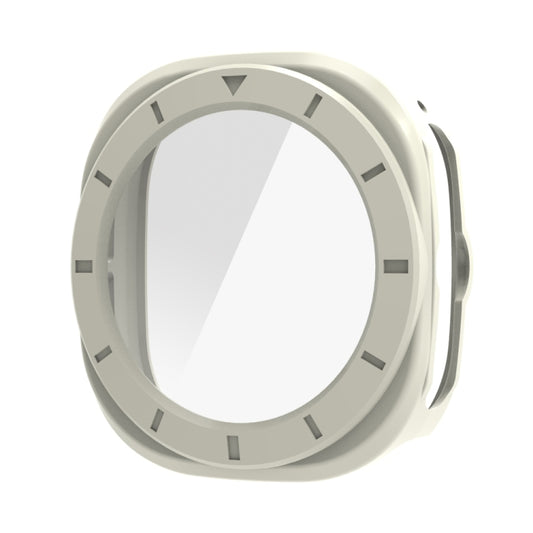 For Samsung Galaxy Watch Ultra 47mm Tempered Glass Film Integrated PC Watch Protective Case(Ivory White) - Watch Cases by buy2fix | Online Shopping UK | buy2fix