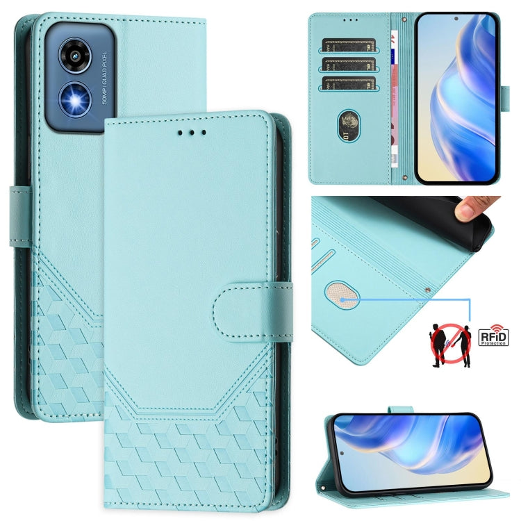 For Motorola Moto G 5G 2024 Oversea Honeycomb Embossing RFID Leather Phone Case(Mint Green) - Motorola Cases by buy2fix | Online Shopping UK | buy2fix