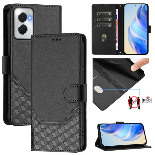 For Motorola Moto G Power 5G 2024 Honeycomb Embossing RFID Leather Phone Case(Black) - Motorola Cases by buy2fix | Online Shopping UK | buy2fix