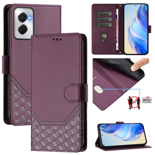 For Motorola Moto G Power 5G 2024 Honeycomb Embossing RFID Leather Phone Case(Violet) - Motorola Cases by buy2fix | Online Shopping UK | buy2fix