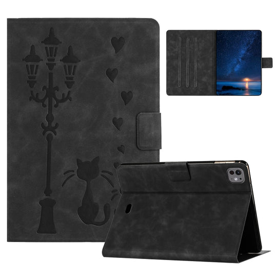 For iPad Air 11 2026 / 2025 / 2024 Embossed Couple Cat Smart Tablet Leather Case(Black)