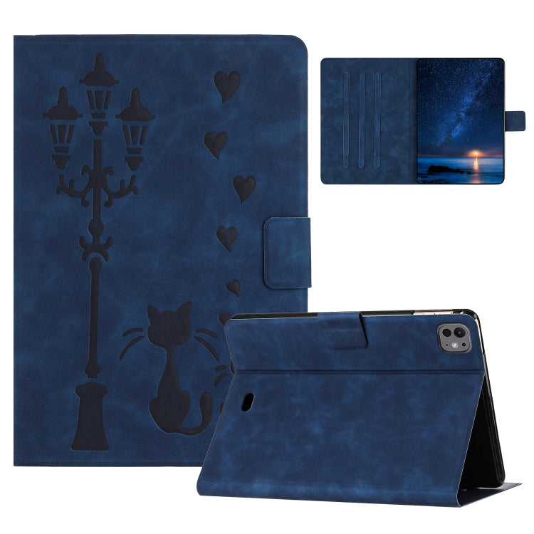 For iPad Air 10.9 2022 / 2020 Embossed Couple Cat Smart Tablet Leather Case(Blue) - iPad Air (2022) / (2020) 10.9 Cases by buy2fix | Online Shopping UK | buy2fix