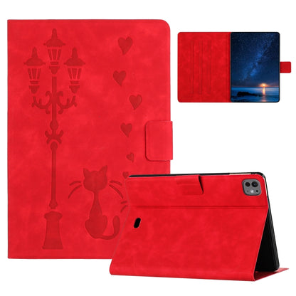 For iPad Air 10.9 2022 / 2020 Embossed Couple Cat Smart Tablet Leather Case(Red) - iPad Air (2022) / (2020) 10.9 Cases by buy2fix | Online Shopping UK | buy2fix