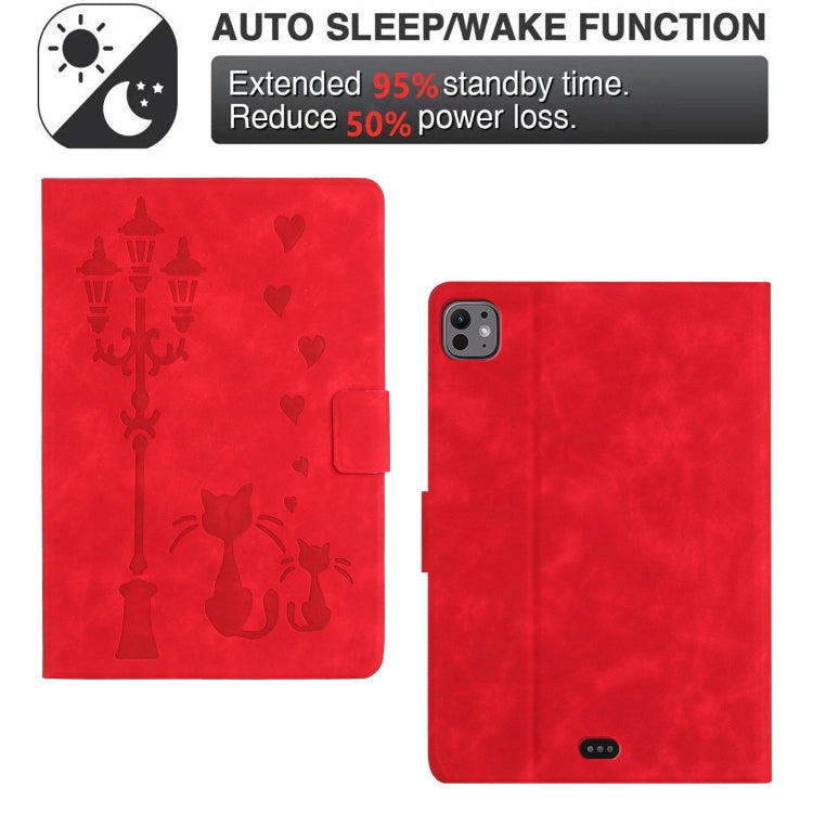 For iPad Air 10.9 2022 / 2020 Embossed Couple Cat Smart Tablet Leather Case(Red) - iPad Air (2022) / (2020) 10.9 Cases by buy2fix | Online Shopping UK | buy2fix