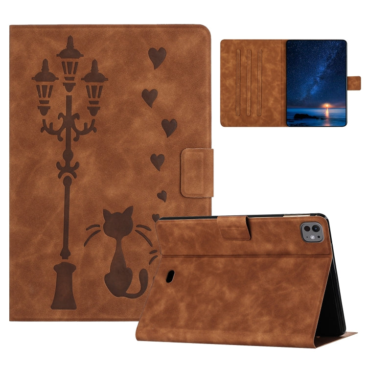 For iPad Air 10.9 2022 / 2020 Embossed Couple Cat Smart Tablet Leather Case(Brown) - iPad Air (2022) / (2020) 10.9 Cases by buy2fix | Online Shopping UK | buy2fix