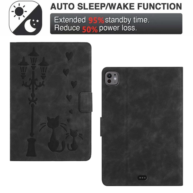 For iPad Air 10.9 2022 / 2020 Embossed Couple Cat Smart Tablet Leather Case(Black) - iPad Air (2022) / (2020) 10.9 Cases by buy2fix | Online Shopping UK | buy2fix