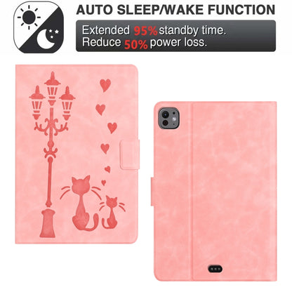 For iPad Air 10.9 2022 / 2020 Embossed Couple Cat Smart Tablet Leather Case(Pink) - iPad Air (2022) / (2020) 10.9 Cases by buy2fix | Online Shopping UK | buy2fix