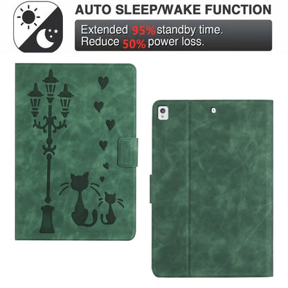 For iPad 10.2 2021 / 2020 / 10.5 2019 Embossed Couple Cat Smart Tablet Leather Case(Green) - iPad 10.2 Cases by buy2fix | Online Shopping UK | buy2fix