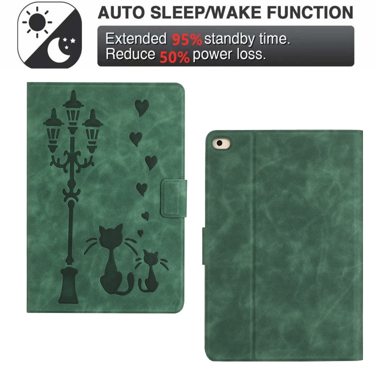 For iPad Air / Air 2 / 9.7 2017 / 2018 Embossed Couple Cat Smart Tablet Leather Case(Green) - iPad 9.7 (2018) & (2017) Cases by buy2fix | Online Shopping UK | buy2fix