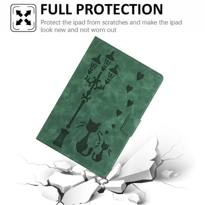 For iPad Air / Air 2 / 9.7 2017 / 2018 Embossed Couple Cat Smart Tablet Leather Case(Green) - iPad 9.7 (2018) & (2017) Cases by buy2fix | Online Shopping UK | buy2fix