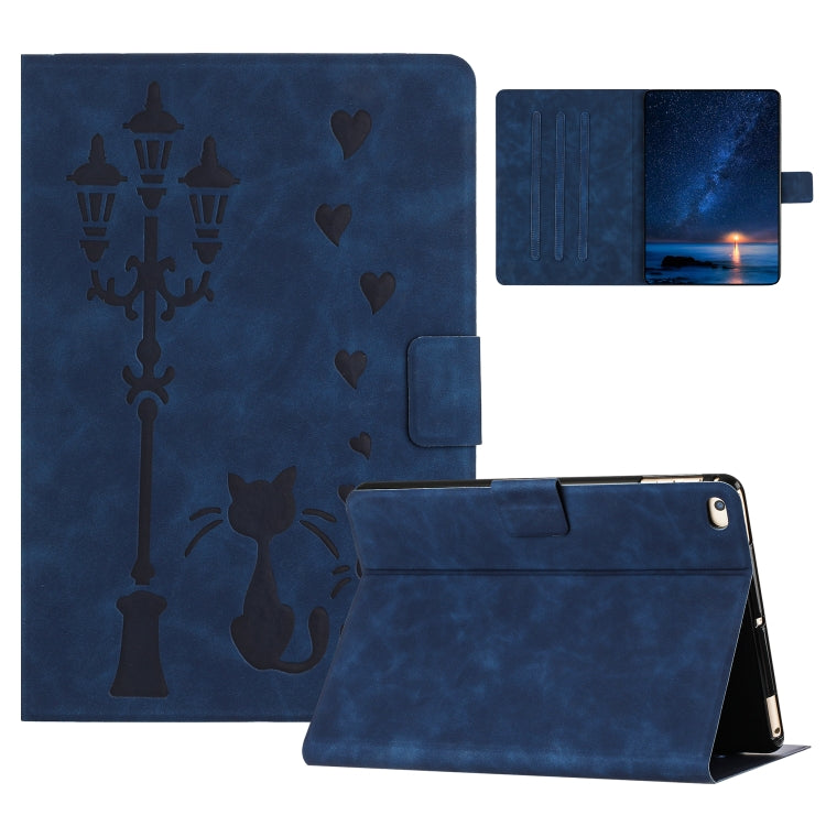 For iPad Air / Air 2 / 9.7 2017 / 2018 Embossed Couple Cat Smart Tablet Leather Case(Blue) - iPad 9.7 (2018) & (2017) Cases by buy2fix | Online Shopping UK | buy2fix