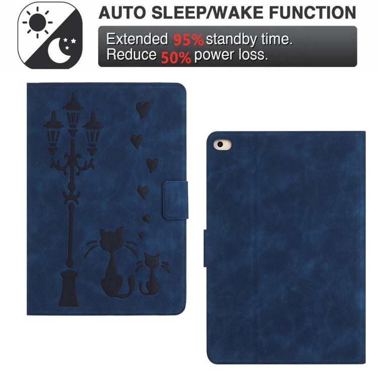 For iPad Air / Air 2 / 9.7 2017 / 2018 Embossed Couple Cat Smart Tablet Leather Case(Blue) - iPad 9.7 (2018) & (2017) Cases by buy2fix | Online Shopping UK | buy2fix