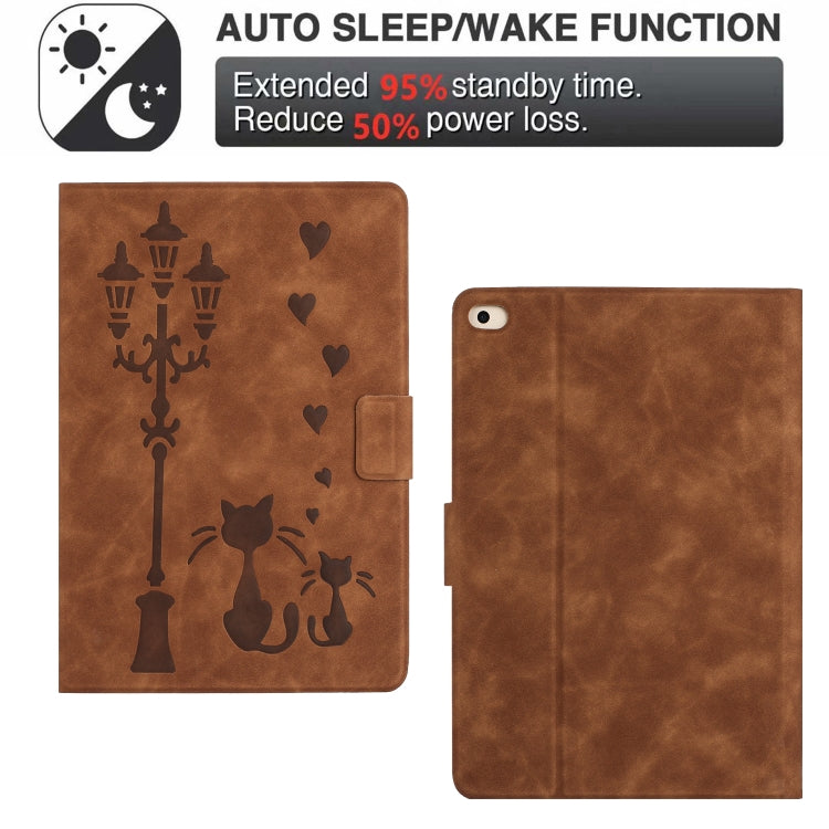 For iPad Air / Air 2 / 9.7 2017 / 2018 Embossed Couple Cat Smart Tablet Leather Case(Brown) - iPad 9.7 (2018) & (2017) Cases by buy2fix | Online Shopping UK | buy2fix