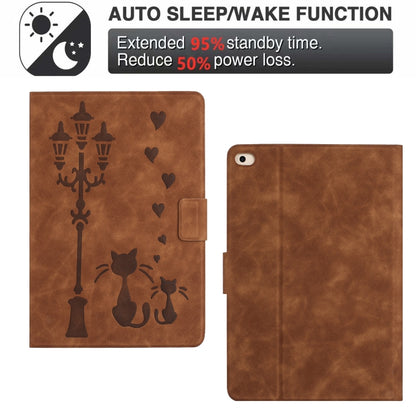 For iPad Air / Air 2 / 9.7 2017 / 2018 Embossed Couple Cat Smart Tablet Leather Case(Brown) - iPad 9.7 (2018) & (2017) Cases by buy2fix | Online Shopping UK | buy2fix