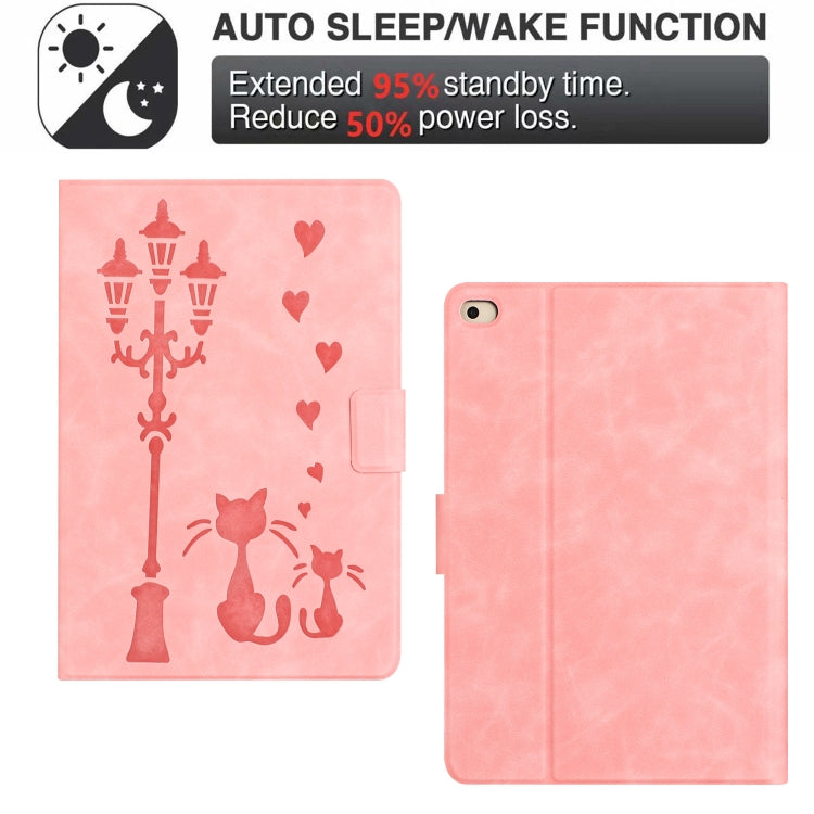 For iPad Air / Air 2 / 9.7 2017 / 2018 Embossed Couple Cat Smart Tablet Leather Case(Pink) - iPad 9.7 (2018) & (2017) Cases by buy2fix | Online Shopping UK | buy2fix