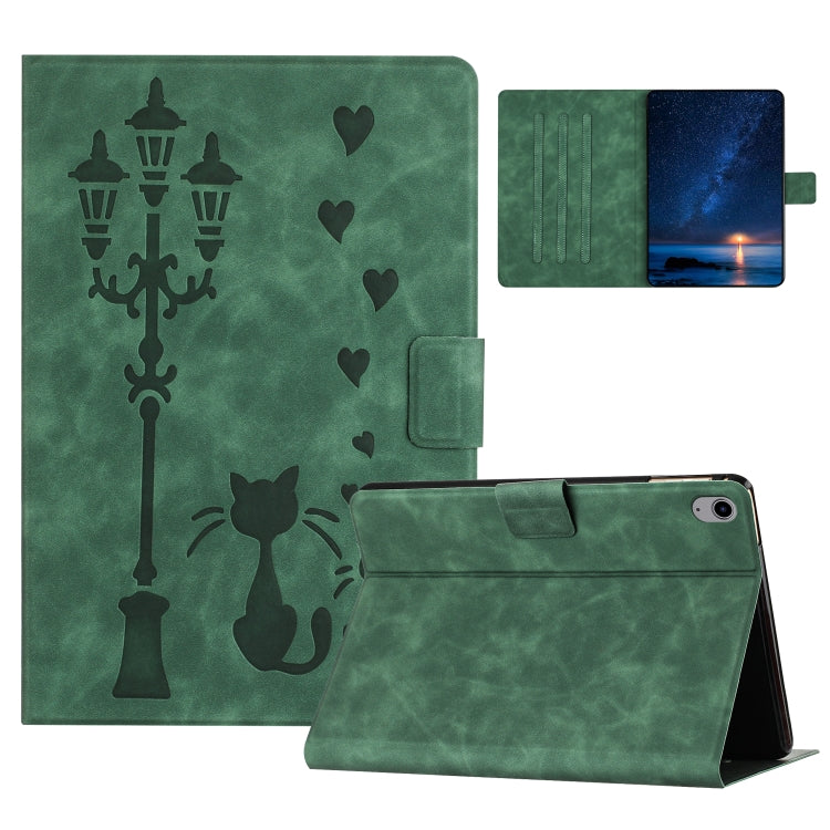 For iPad 2025 / 2022 Embossed Couple Cat Smart Tablet Leather Case(Green) - iPad 2025 / 2022 Cases by buy2fix | Online Shopping UK | buy2fix