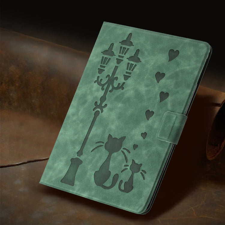 For iPad 2025 / 2022 Embossed Couple Cat Smart Tablet Leather Case(Green) - iPad 2025 / 2022 Cases by buy2fix | Online Shopping UK | buy2fix