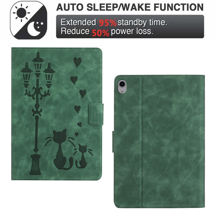 For iPad 2025 / 2022 Embossed Couple Cat Smart Tablet Leather Case(Green) - iPad 2025 / 2022 Cases by buy2fix | Online Shopping UK | buy2fix