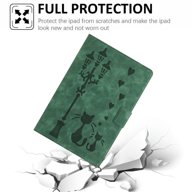 For iPad 2025 / 2022 Embossed Couple Cat Smart Tablet Leather Case(Green) - iPad 2025 / 2022 Cases by buy2fix | Online Shopping UK | buy2fix