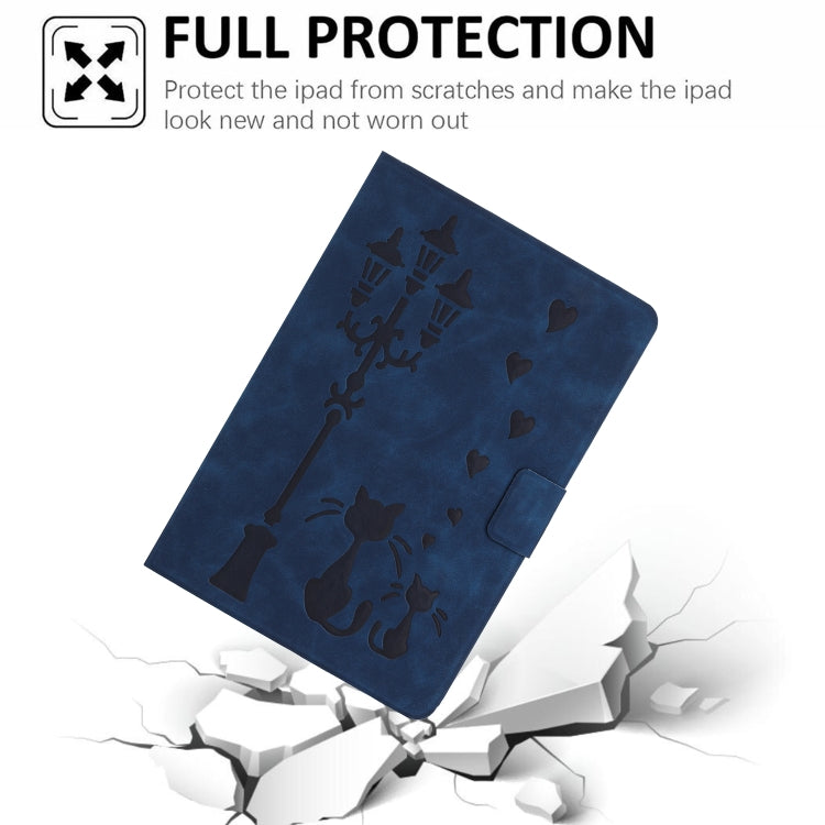For iPad 2025 / 2022 Embossed Couple Cat Smart Tablet Leather Case(Blue) - iPad 2025 / 2022 Cases by buy2fix | Online Shopping UK | buy2fix