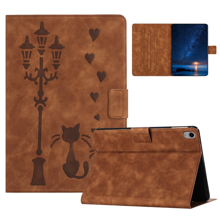 For iPad 2025 / 2022 Embossed Couple Cat Smart Tablet Leather Case(Brown) - iPad 2025 / 2022 Cases by buy2fix | Online Shopping UK | buy2fix