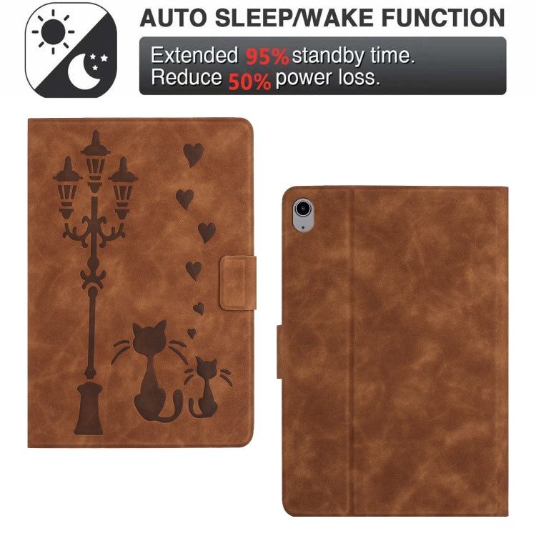 For iPad 2025 / 2022 Embossed Couple Cat Smart Tablet Leather Case(Brown) - iPad 2025 / 2022 Cases by buy2fix | Online Shopping UK | buy2fix