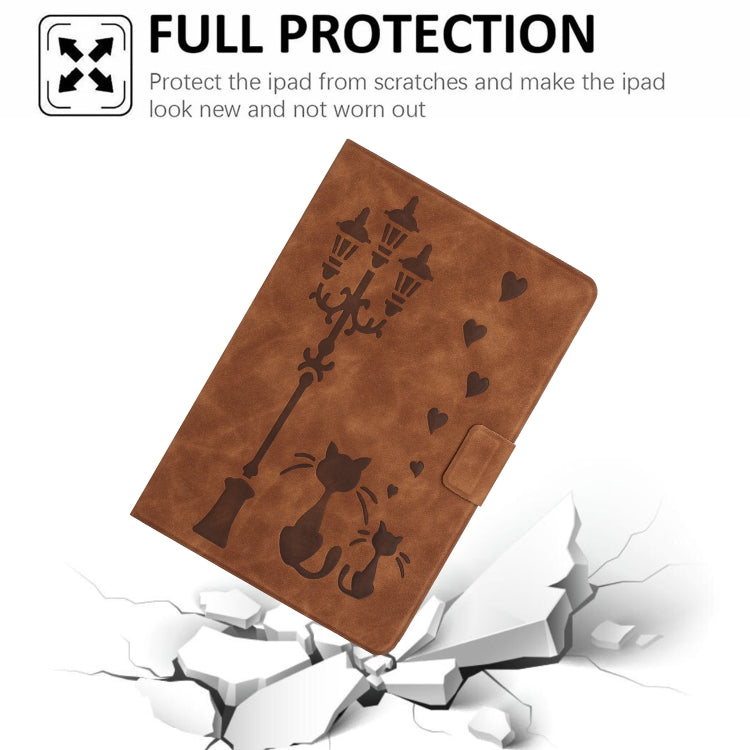 For iPad 2025 / 2022 Embossed Couple Cat Smart Tablet Leather Case(Brown) - iPad 2025 / 2022 Cases by buy2fix | Online Shopping UK | buy2fix